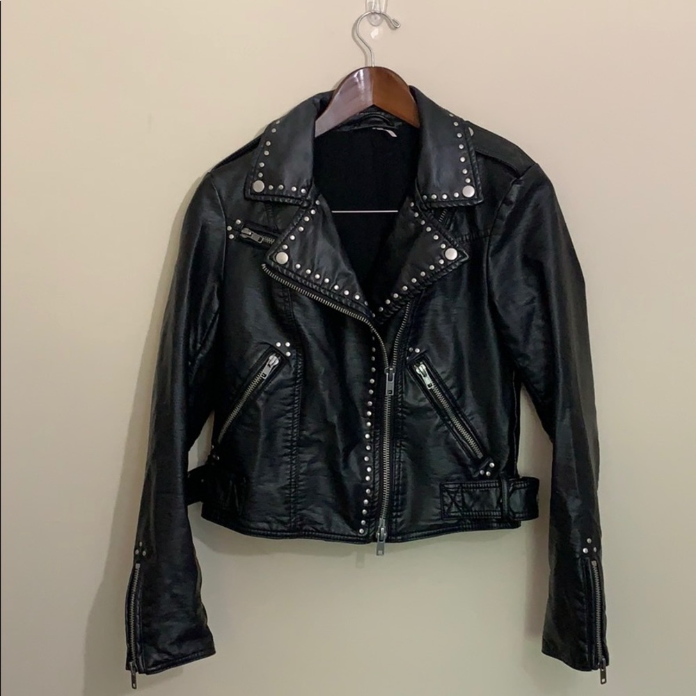 Free People Black Leather Moto Studded Jacket - Picture 5 of 8